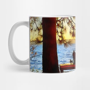 Dog and Owners Sunset Hideway on Lake Washington Dock Mug